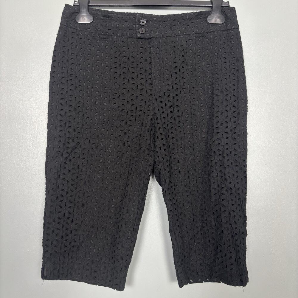 CATHERINE STEWART Women’s Black100% Cotton Black Eyelet Floral Shorts 10 Large B
